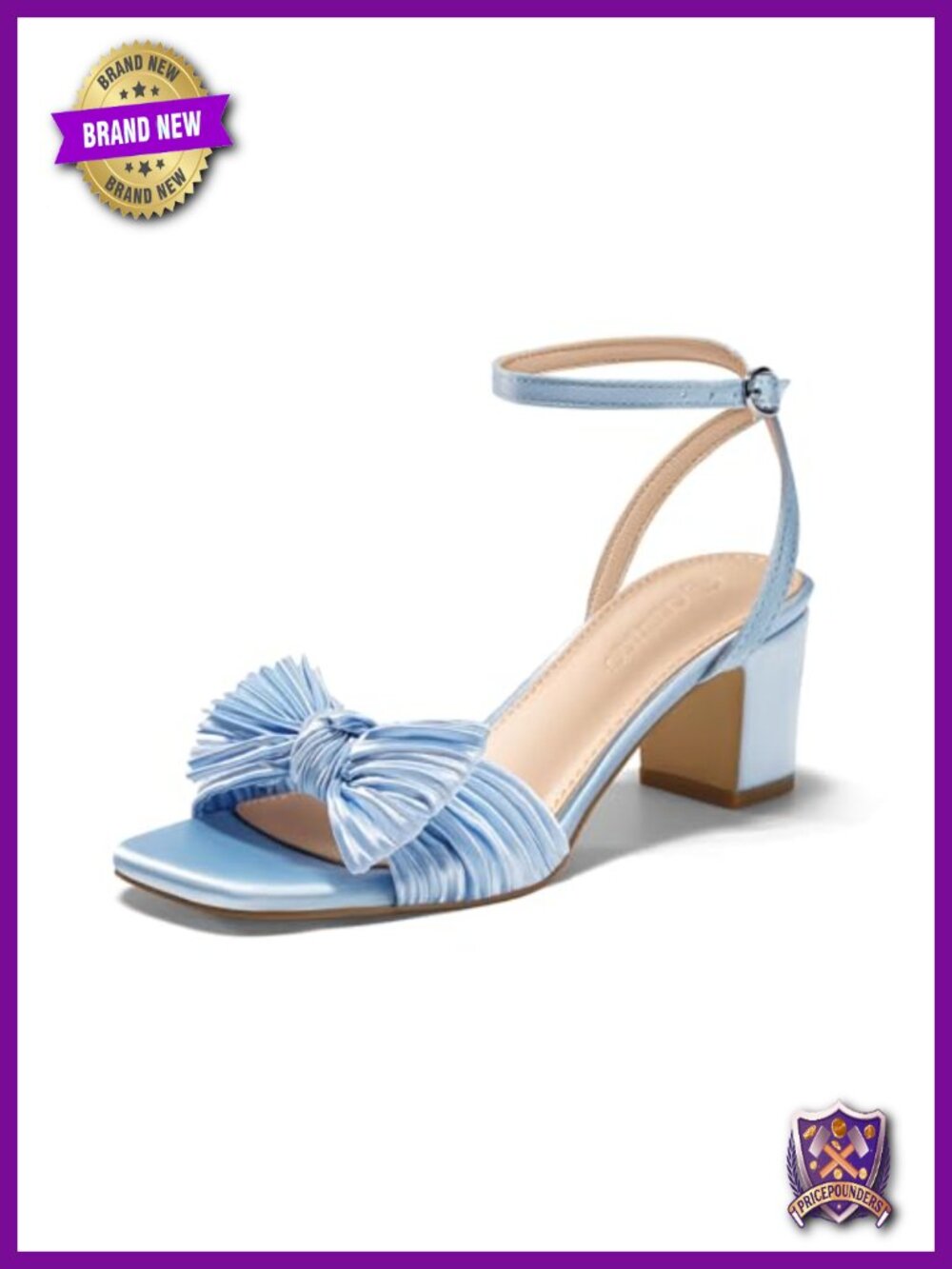 Satin Bow Heeled Sandals with Ankle Strap - Block Low Heel Dressy Shoes
